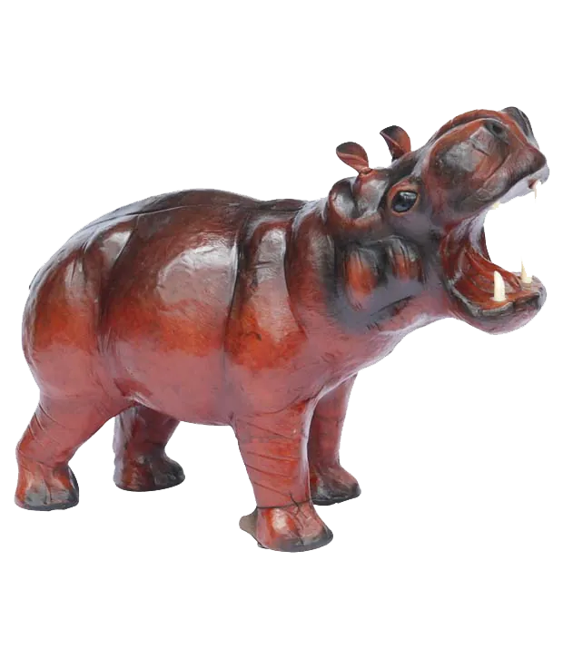 Handcrafted Leather Standing Hippo